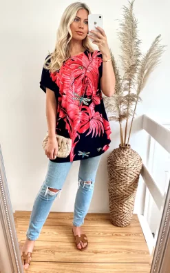 Cheapest 🎉 CY Boutique Short Sleeve T 👕 Shirt With Pink Palm Leaf Design 🔥