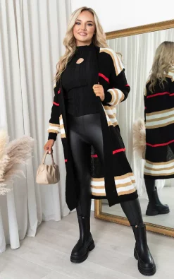 Promo 👏 IKRUSH Natalia Long Length Knitted Check Cardigan In Black 🔥