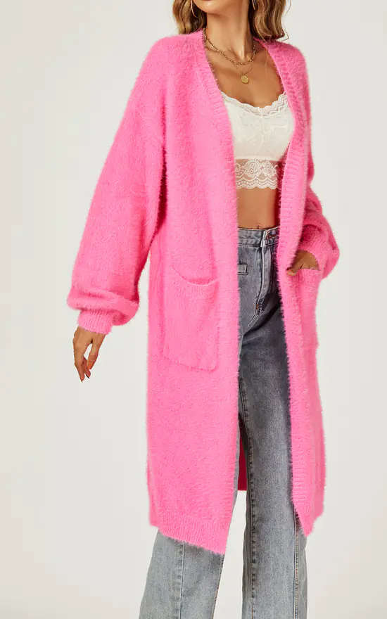 Wholesale 😍 FS Collection Relaxed Cozy Soft Cardigan In Fuchsia Pink 😍