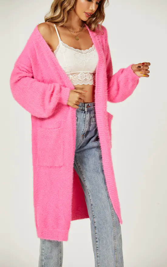 Wholesale 😍 FS Collection Relaxed Cozy Soft Cardigan In Fuchsia Pink 😍 - Image 2
