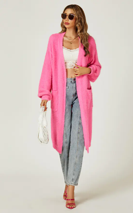 Wholesale 😍 FS Collection Relaxed Cozy Soft Cardigan In Fuchsia Pink 😍 - Image 4
