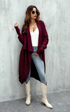 Discount ✨ FS Collection Wine Red Chunky Pleat Oversized Cardigan ⌛