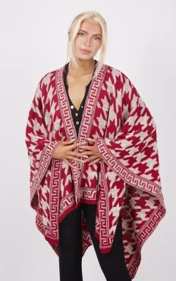 Discount 🤩 Boutique Store Beige And Red Abstract Shapes Poncho One Size Fit (10 20) 😀