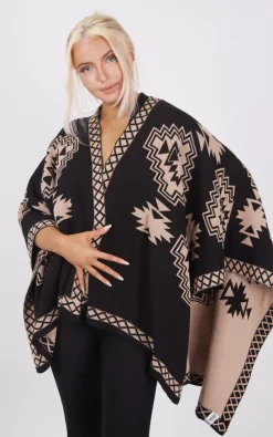 Buy 🔥 Boutique Store Beige And Black Aztec Print Reversible Poncho One Size Fit (10 20) 🔥