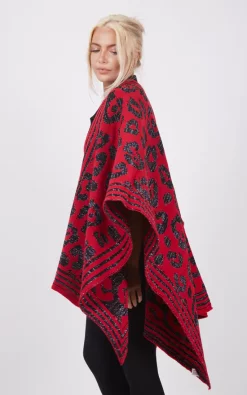 Outlet 🔥 Boutique Store Red And Black Animal Print Poncho One Size Fit (10 20) ⌛