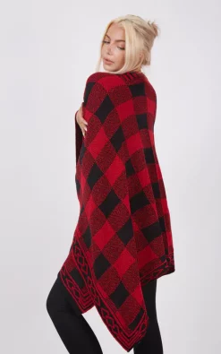 Hot Sale 🔔 Boutique Store Red And Black Check Print Poncho One Size Fit (10 20) 🎉