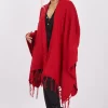 Coupon 👍 Boutique Store Red Knitwear Tassels Poncho One Size Fit (10 18) ⌛