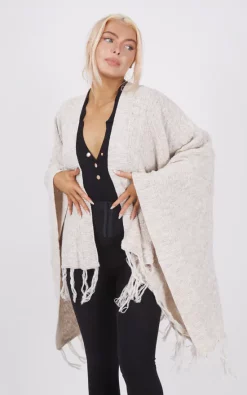 Cheapest 🥰 Boutique Store Beige Knitwear Tassels Poncho One Size Fit (10 18) 👍