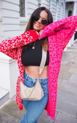 Budget ✨ Girl In Mind Quinn Mixed Print Long Cardigan Red/Pink 🎉