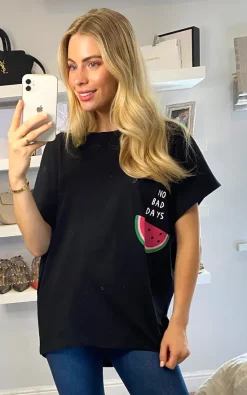 Outlet 🎁 HOXTON GAL Oversized Watermelon T 👕 Shirt In Black 😉