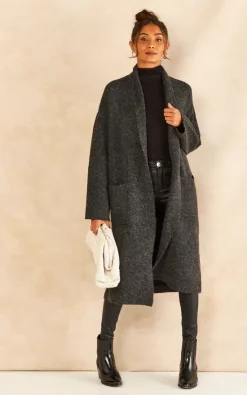 Promo 😀 VM Long Sleeve Knitted 🧥 Coatigan In Dark Grey 🥰