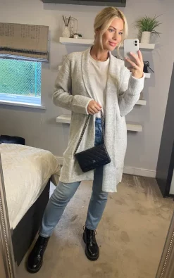 Best Sale 🌟 Yumi Knitted Long Cardigan In Grey ✔️