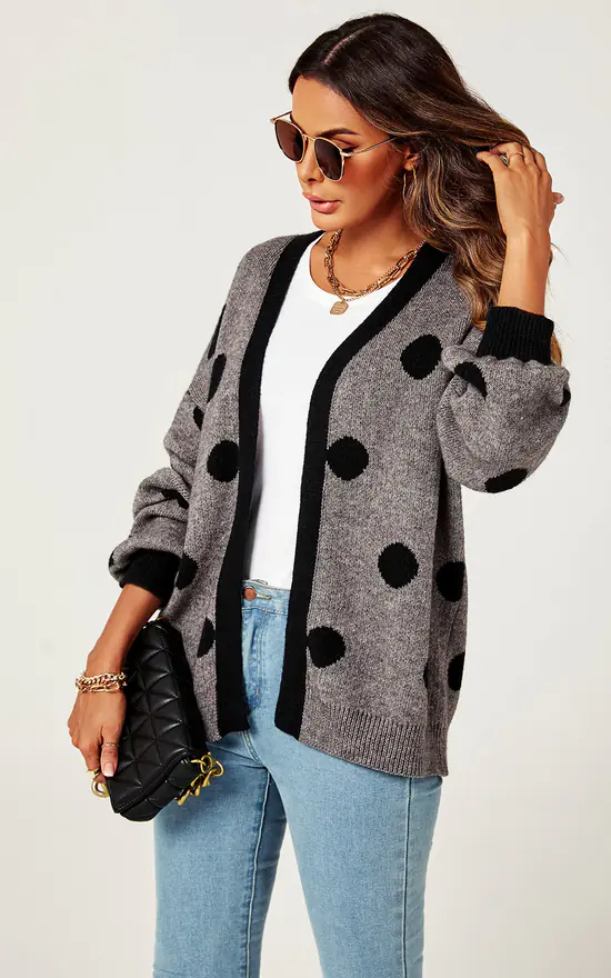 Flash Sale ๐ FS Collection Black Polka Dot Pattern Cardigan Top In Charcoal Grey ๐