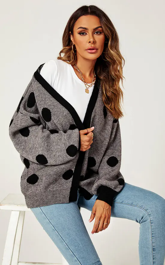 Flash Sale ๐ FS Collection Black Polka Dot Pattern Cardigan Top In Charcoal Grey ๐ - Image 2