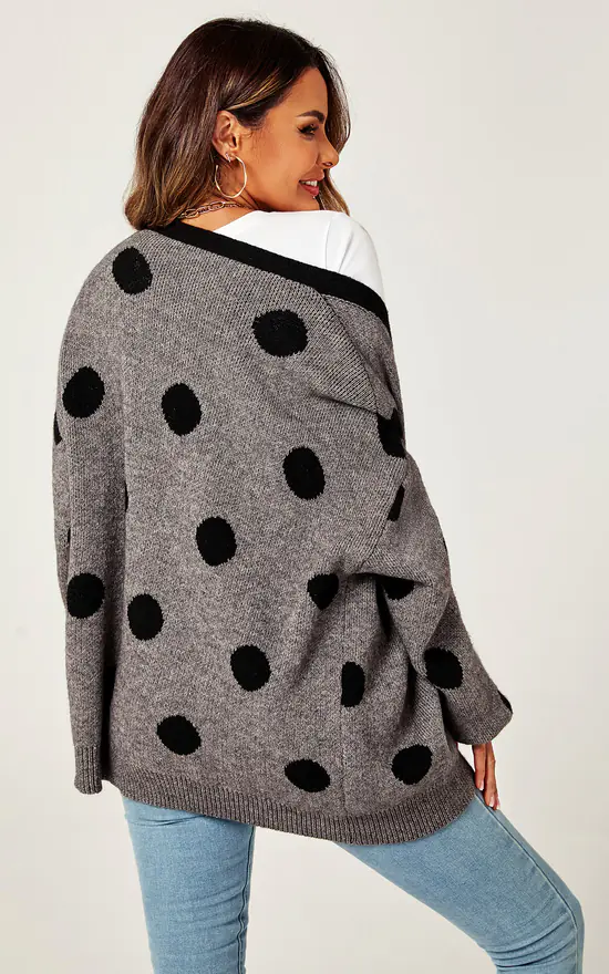 Flash Sale ๐ FS Collection Black Polka Dot Pattern Cardigan Top In Charcoal Grey ๐ - Image 3