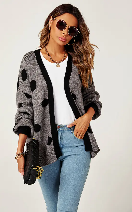 Flash Sale ๐ FS Collection Black Polka Dot Pattern Cardigan Top In Charcoal Grey ๐ - Image 4