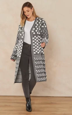 Best deal 💯 Jenerique Longline Polka Dot Grey Cardigan 🔥