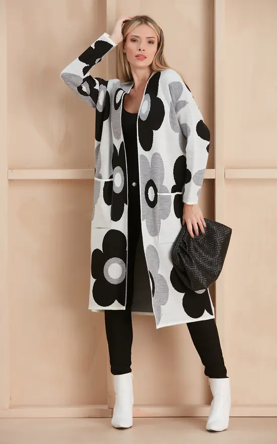 Brand new β¨ Jenerique Floral Print Longline Cardigan In Black/White π - Image 2