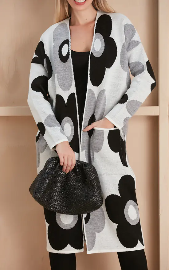 Brand new β¨ Jenerique Floral Print Longline Cardigan In Black/White π - Image 3