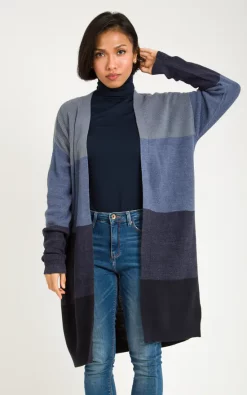 Cheap ✔️ KRISP Navy Colour Block Stripe Pattern Longline Cardigan 😀