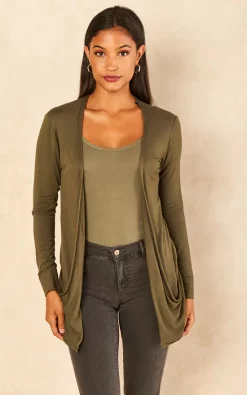 Outlet 💯 Aftershock London Boyfriend Jersey Cardigan With Pockets In Khaki 💯