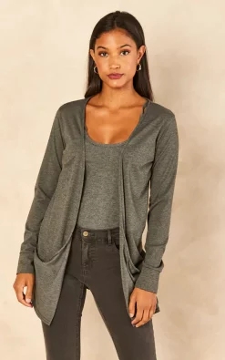 Flash Sale 🤩 Aftershock London Boyfriend Jersey Cardigan With Pockets In Charcoal 😀