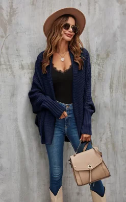 Discount ⭐ FS Collection Chunky Pleat Oversized Cardigan In Navy 🌟