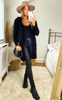 Best Sale 🥰 Aftershock London Hooded Cable Knitted Longline Cardigan In Black 😀