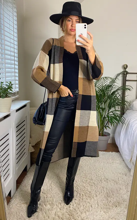 Promo 😉 URBAN TOUCH Check Pattern Longline Cardigan ✔️