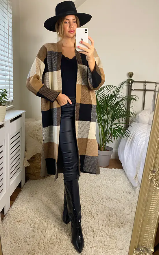 Promo 😉 URBAN TOUCH Check Pattern Longline Cardigan ✔️ - Image 2