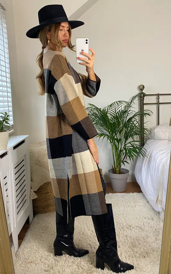 Promo 😉 URBAN TOUCH Check Pattern Longline Cardigan ✔️ - Image 3