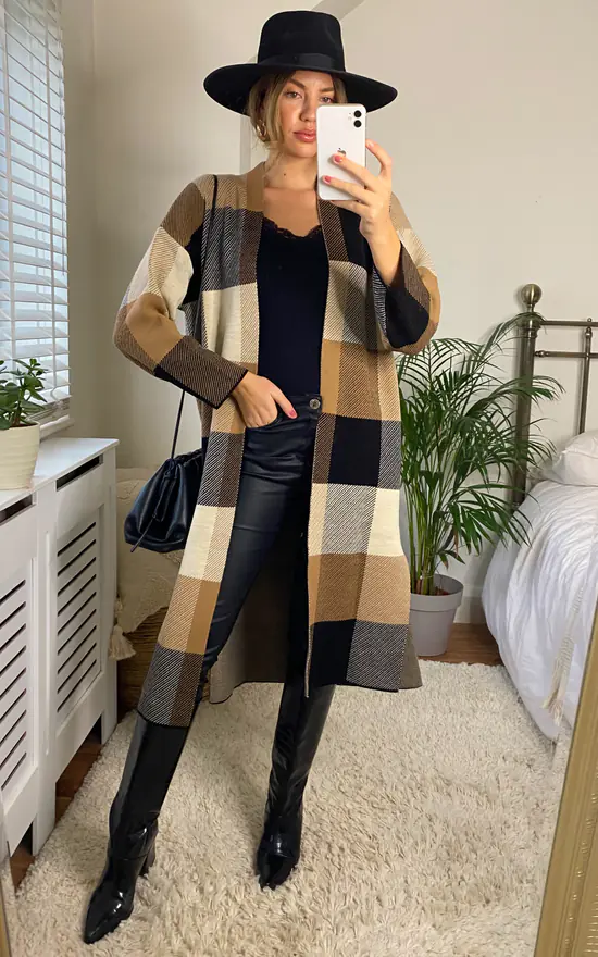 Promo 😉 URBAN TOUCH Check Pattern Longline Cardigan ✔️ - Image 4