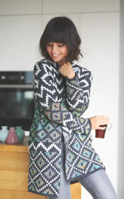Best Sale 😀 MOE Multicolour Aztec Print Open Knit Cardigan 🔔