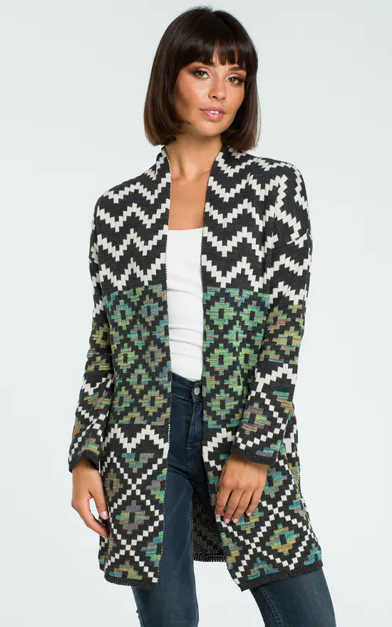 Best Sale ๐ MOE Multicolour Aztec Print Open Knit Cardigan ๐ - Image 2