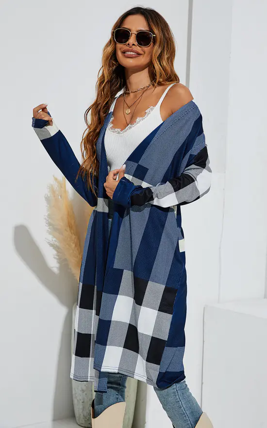 Best Pirce ๐ฅ FS Collection Check Oversized Cardigan In Navy & White ๐คฉ - Image 2