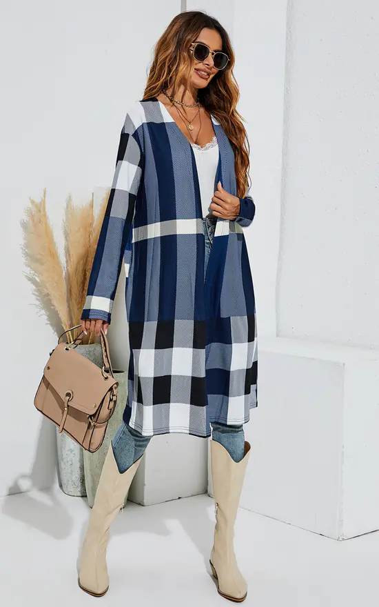 Best Pirce ๐ฅ FS Collection Check Oversized Cardigan In Navy & White ๐คฉ - Image 3