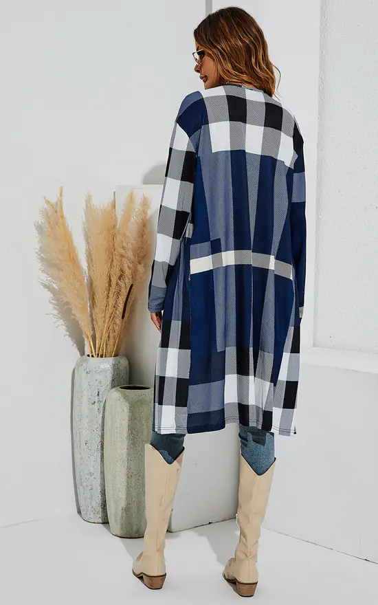 Best Pirce ๐ฅ FS Collection Check Oversized Cardigan In Navy & White ๐คฉ - Image 4