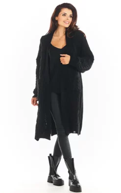 Coupon 👏 AWAMA Long Thick Cardigan In Black 👍