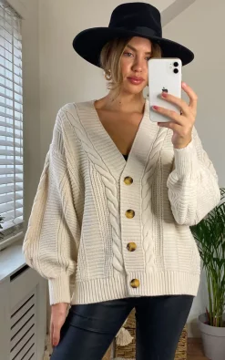 Cheap 🔔 URBAN TOUCH Cable Knit Over Size Cardigan Cream ❤️