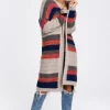 Coupon 😀 MOE Long Open Front Cardigan In Beige Multi Stripe 🤩