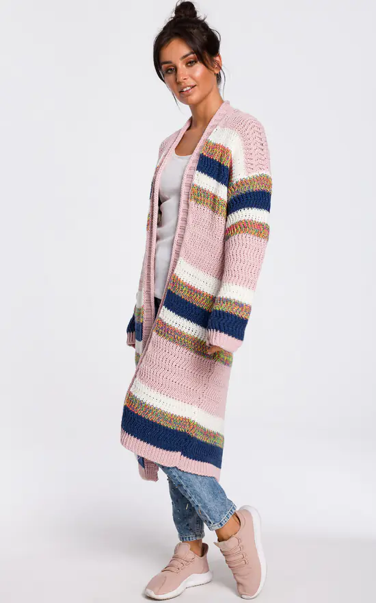 Best Pirce ๐งจ MOE Long Open Front Cardigan In Pink Multi Stripe โ๏ธ