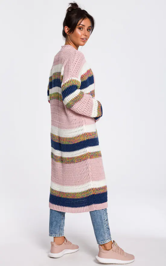 Best Pirce ๐งจ MOE Long Open Front Cardigan In Pink Multi Stripe โ๏ธ - Image 2