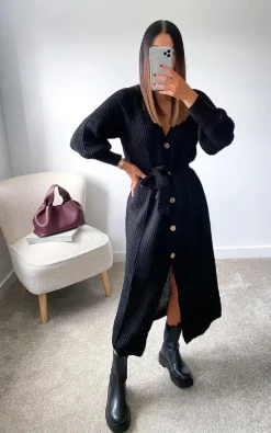 Buy ⌛ IKRUSH Lauren Puff Sleeve Longline Knitted Cardigan In Black 🔔