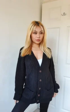 Wholesale 🔔 GIGILAND UK Grandad Chunky Knit Warm And Cosy Button Up Cardigan Black 🌟