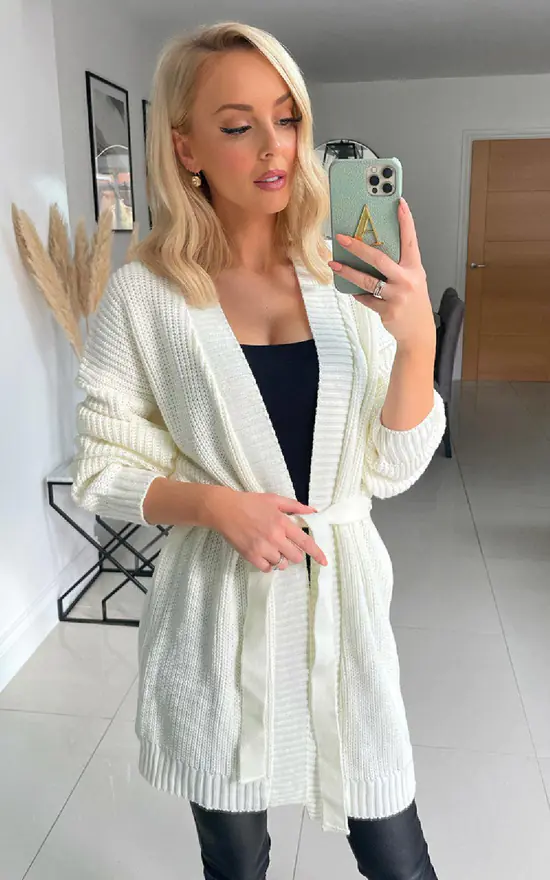 Best deal 👏 IKRUSH Aria Tie Front Knitted Cardigan In Cream 😀