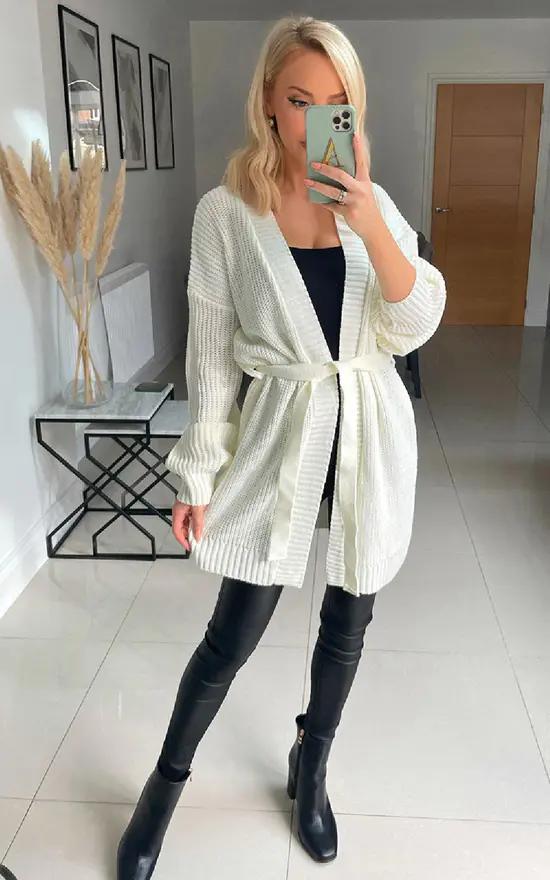 Best deal 👏 IKRUSH Aria Tie Front Knitted Cardigan In Cream 😀 - Image 2