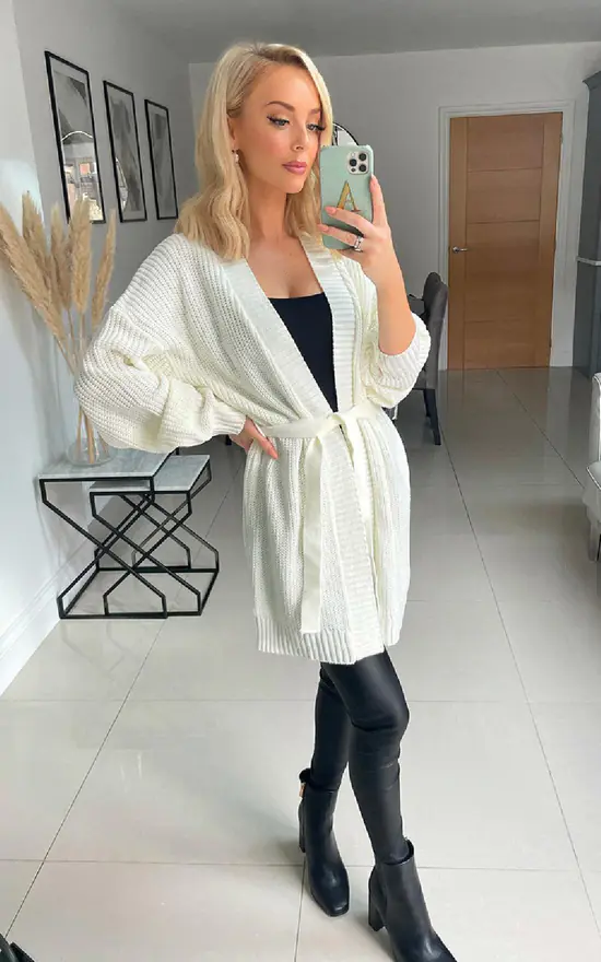 Best deal 👏 IKRUSH Aria Tie Front Knitted Cardigan In Cream 😀 - Image 3