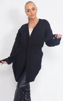 Buy 🤩 Boutique Store Black Cable Knit Belted Cardigan 👍