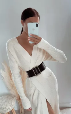 Cheap ⌛ IKRUSH Felicity Longline Knitted Cardigan In Cream 🔥