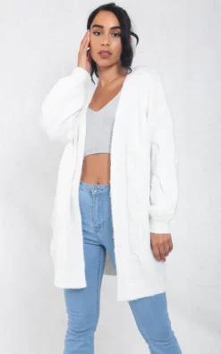 Coupon 🔔 Boutique Store White Oversized Cable Knit Drop Shoulder Cardigan 🧨